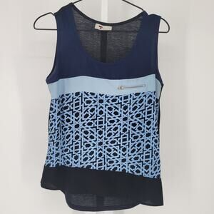 Temt Womens Sz S Sleeveless Flowy Blouse Multi Blue Shade Geometric Print